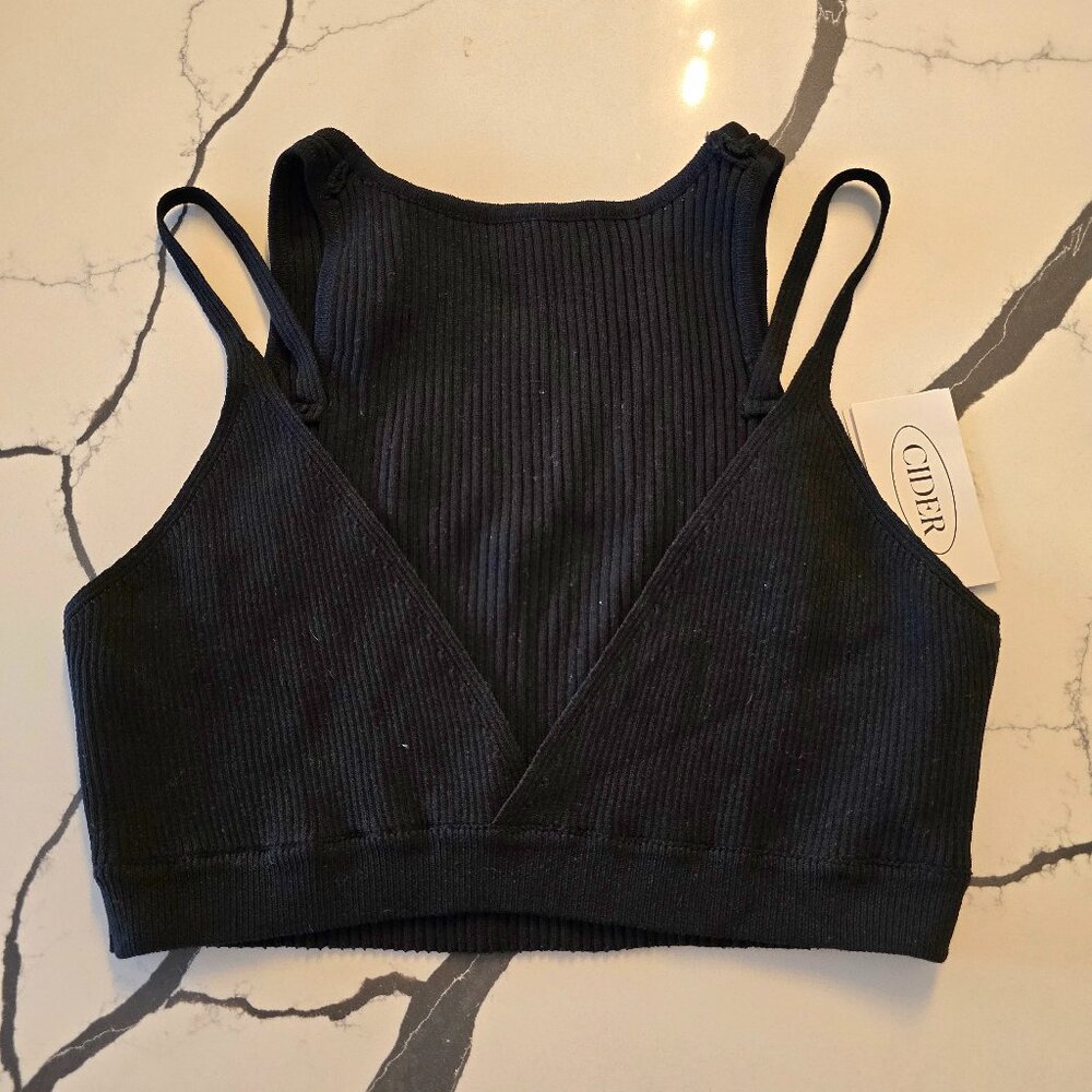 Cider Tank Womens Size Large L Black Double Layer NWT New